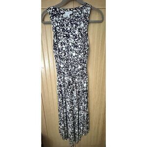 Soma Weekend Navy White Print Stretch Pocket Long Maxi Tank Sun Dress Sz Small